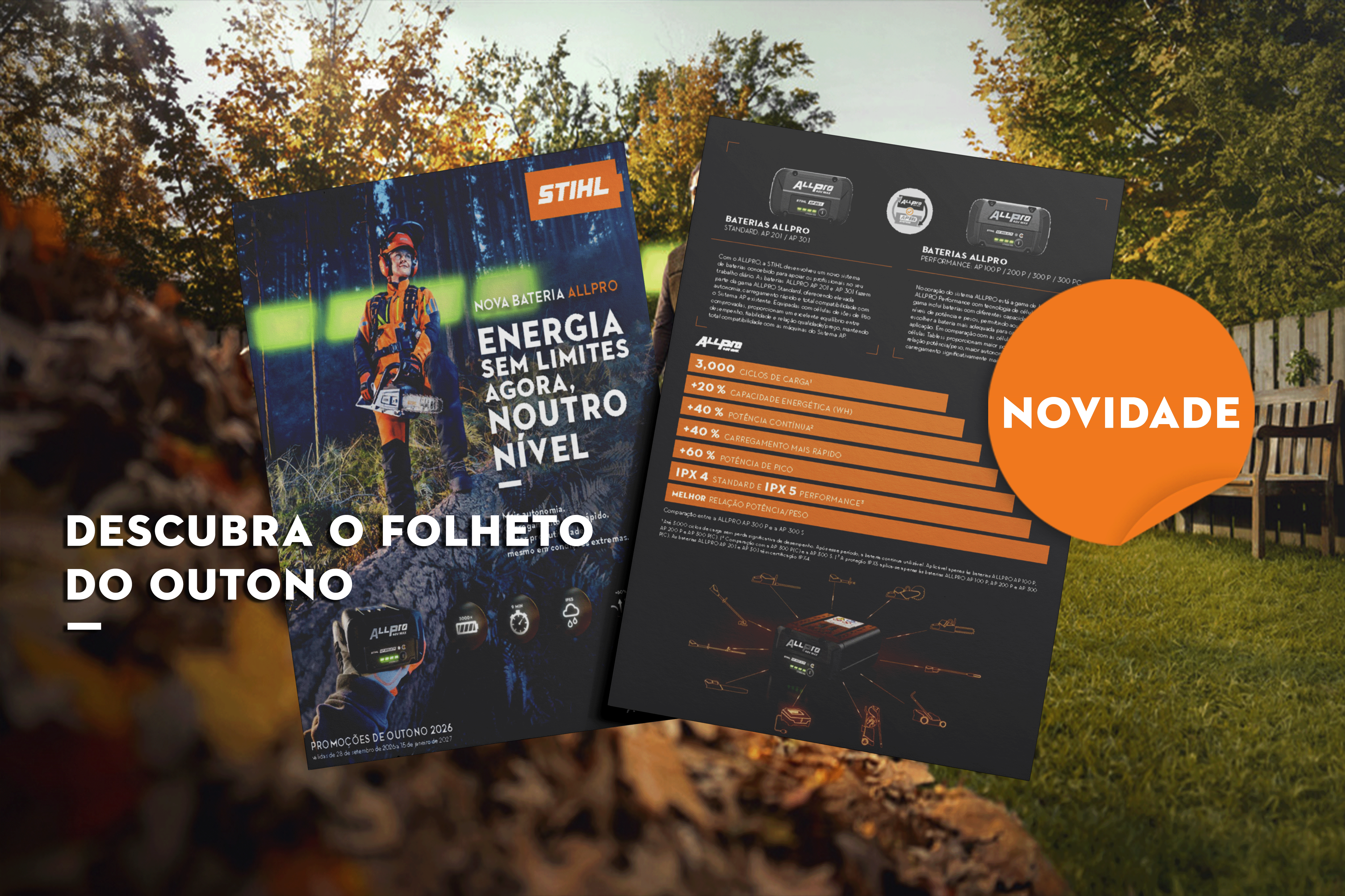 monte de folhas do outono, novidade o folheto de promoções de outono STIHL 